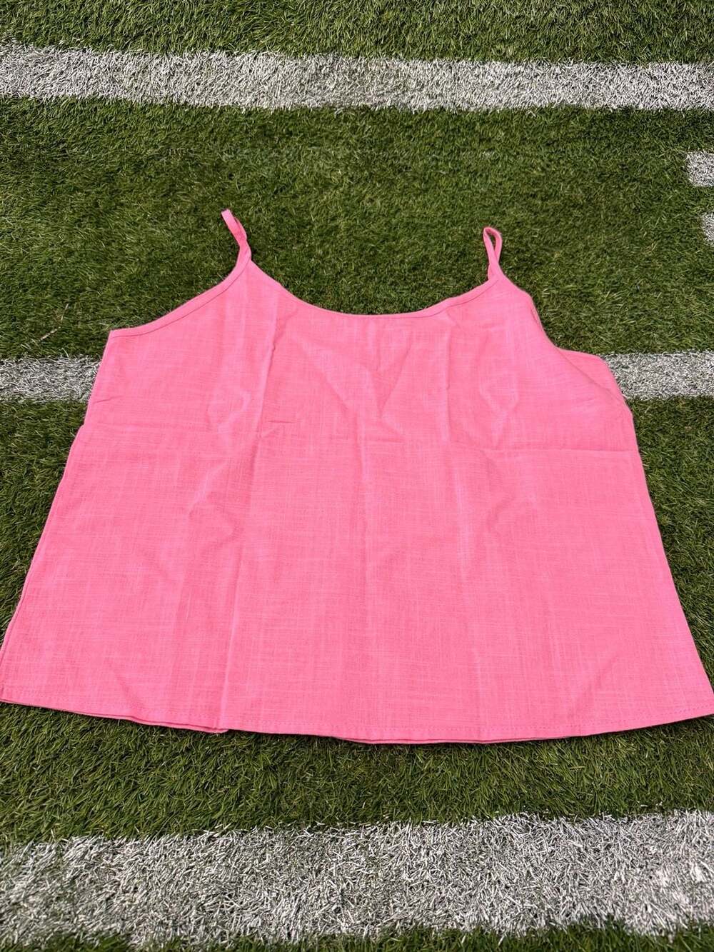 Pink Cotton Linen Spaghetti Strap Sleeveless Casual Tank Top Cami